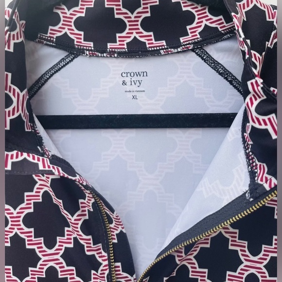 Crown & Ivy Quatrefoil pattern mock neck half zip jacket size X-Large - Picture 5 of 11